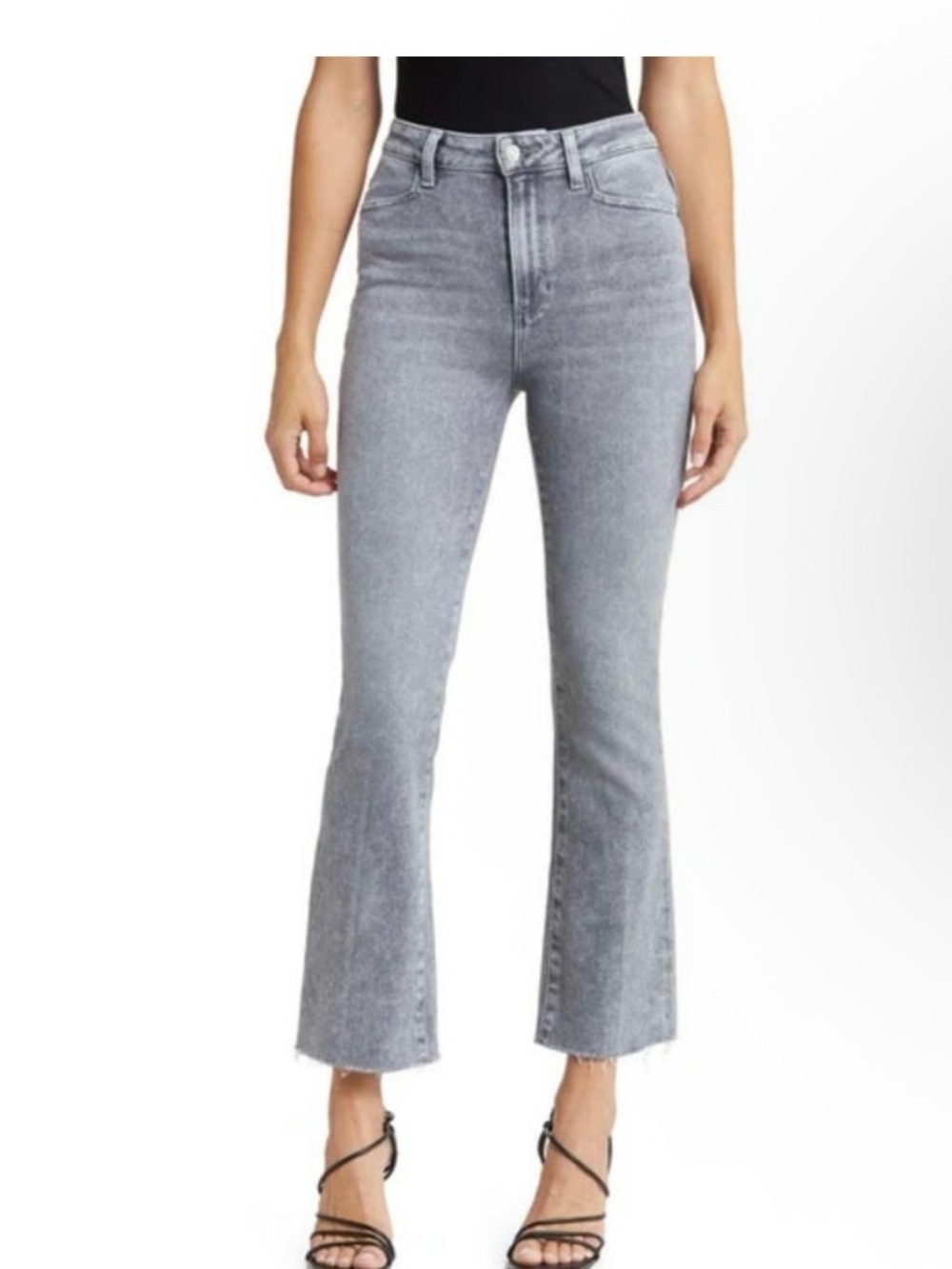 PAIGE Claudine Light Gray High-Rise Cropped Flare Jeans